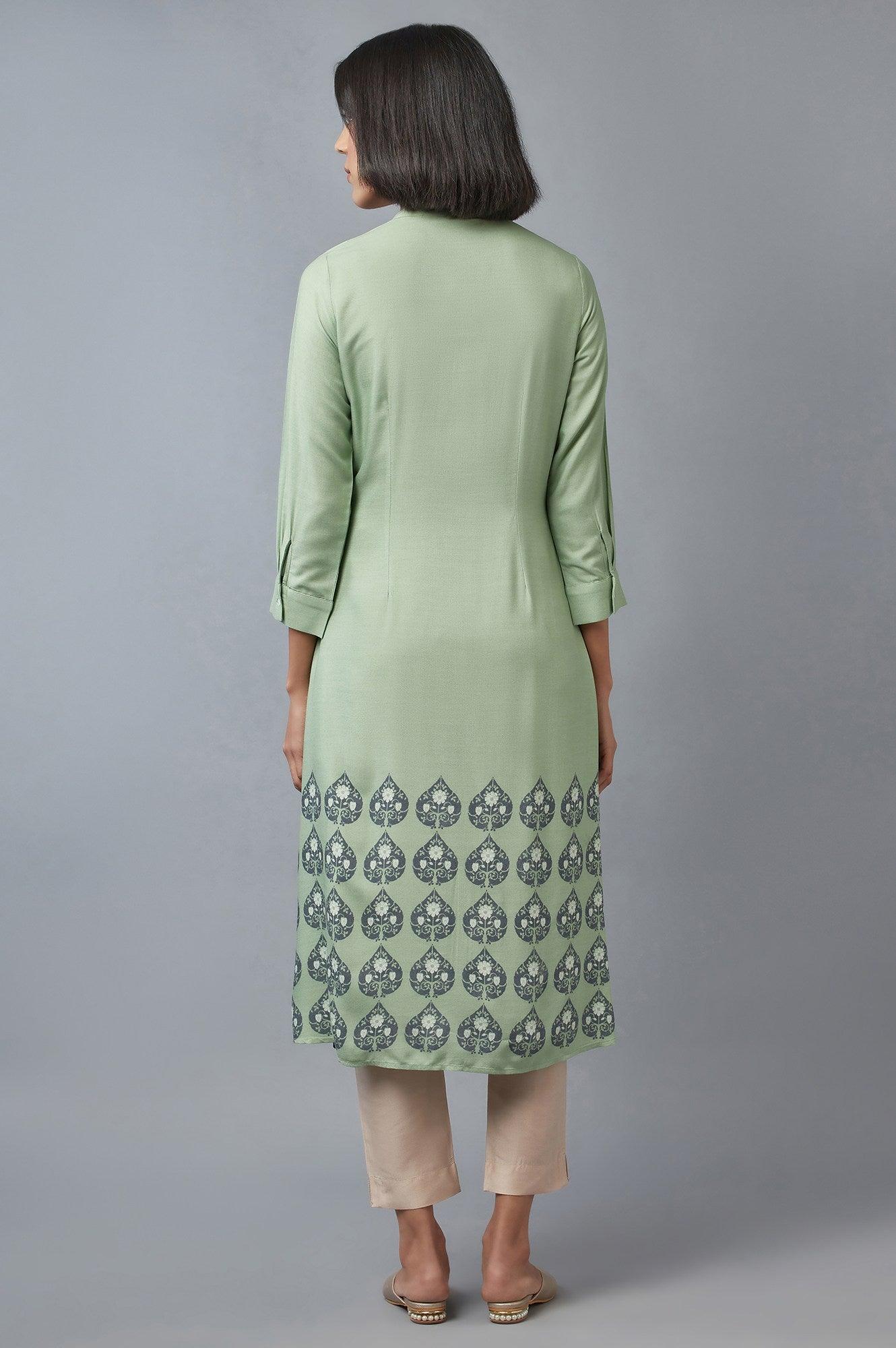 Fern Green A-line Printed kurta - wforwoman
