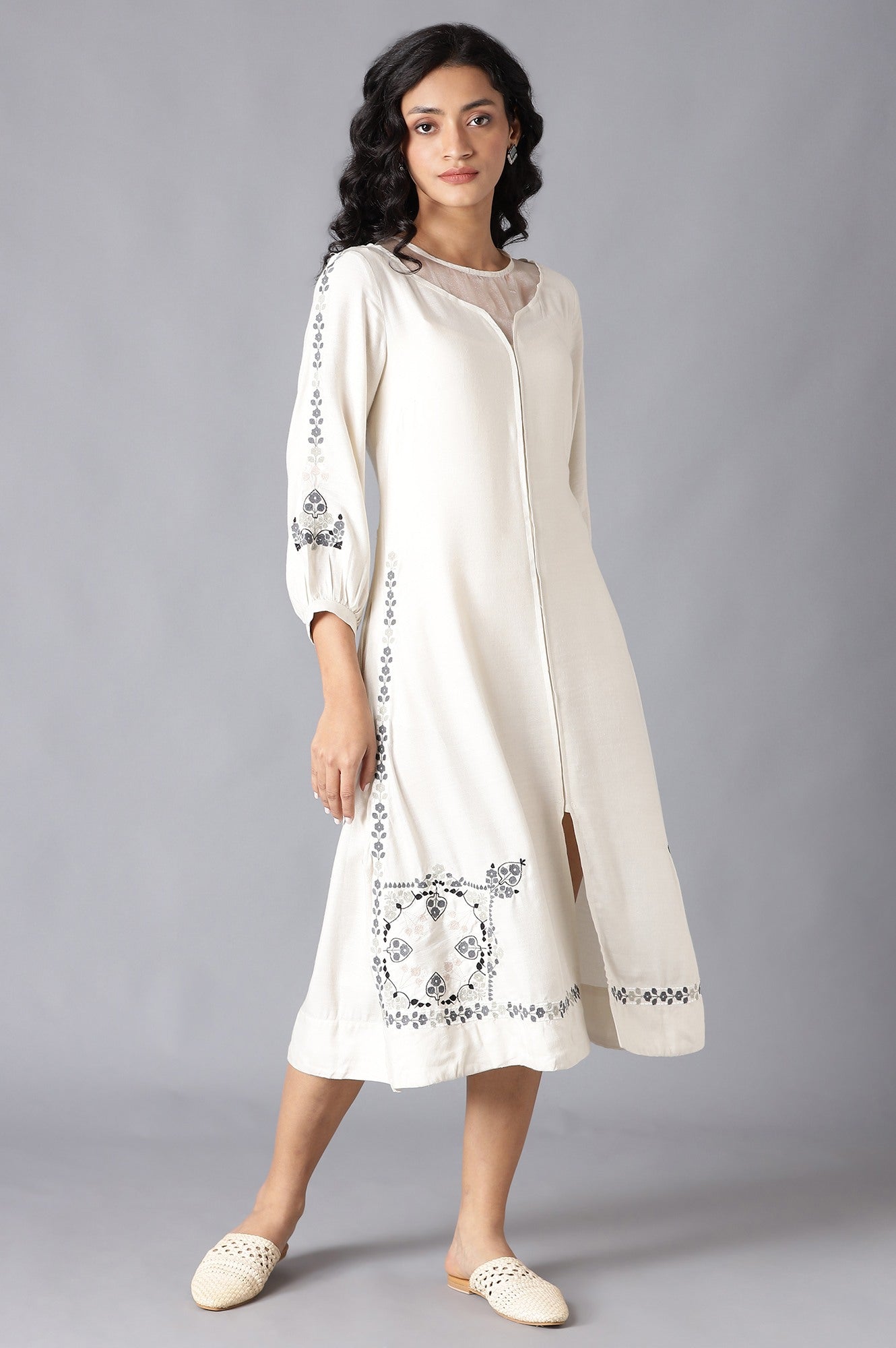 Ecru Floral Printed kurta