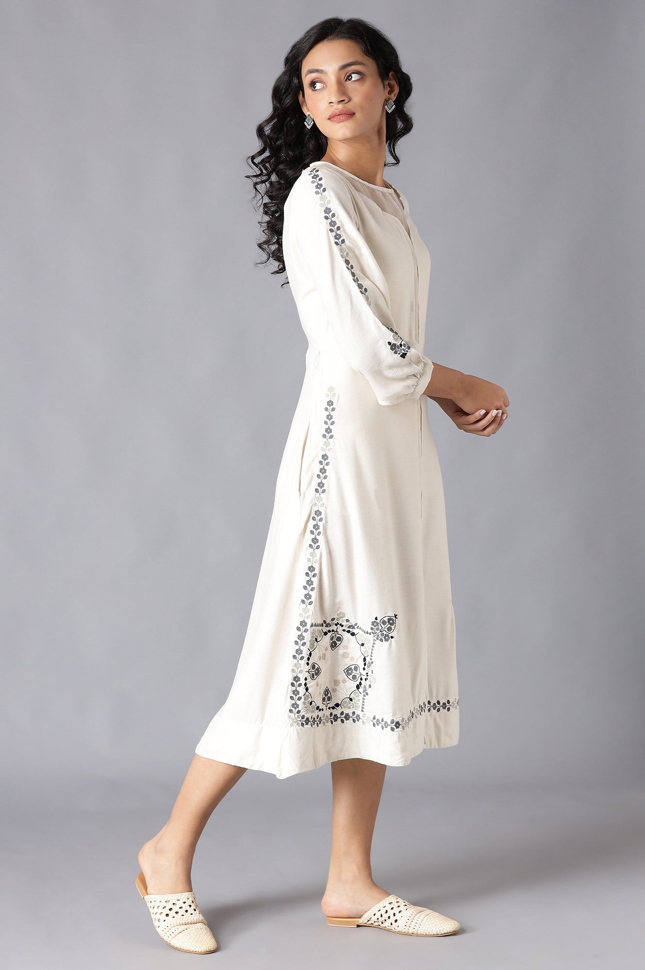 Ecru Embroidered Dress