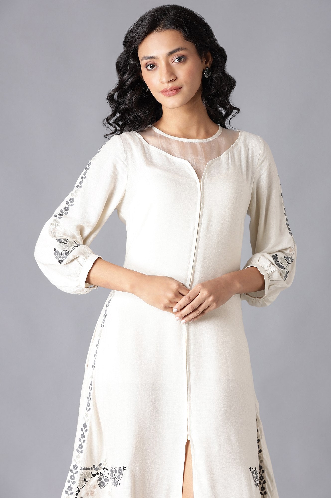 Ecru Embroidered Dress