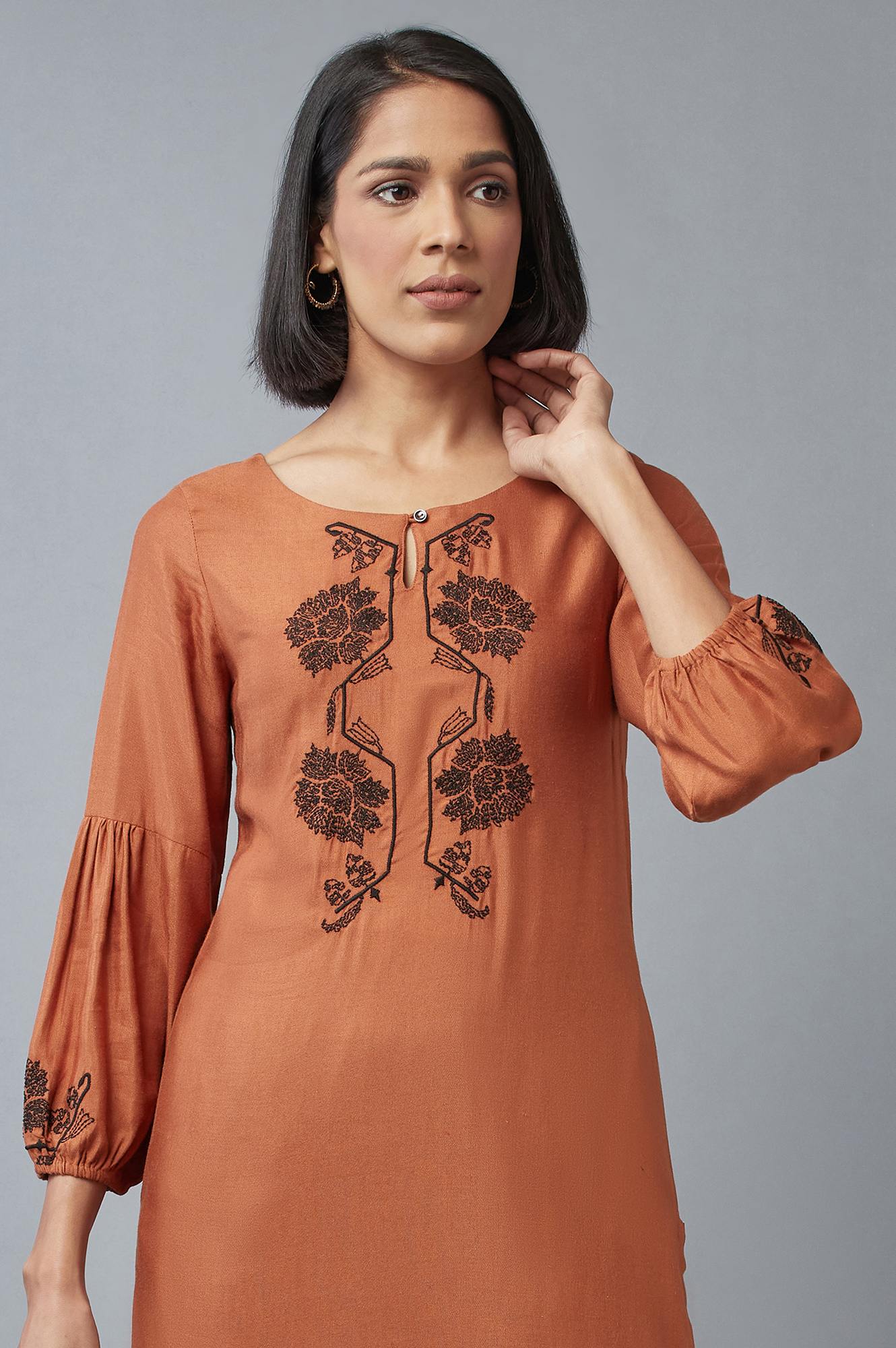 Rust Brown Embroidered kurta