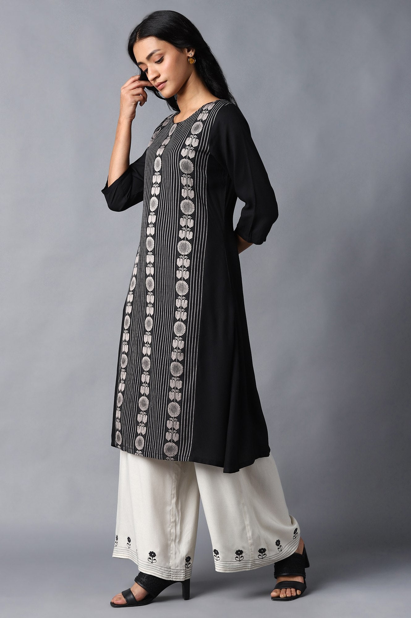 Jet Black A-Line kurta