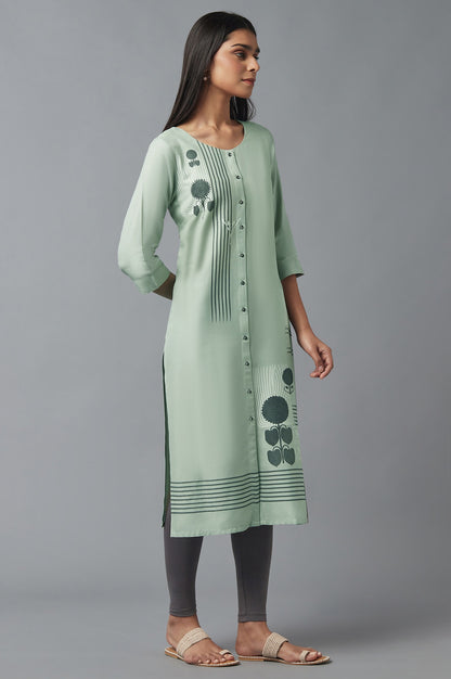 Green Button Down Printed kurta