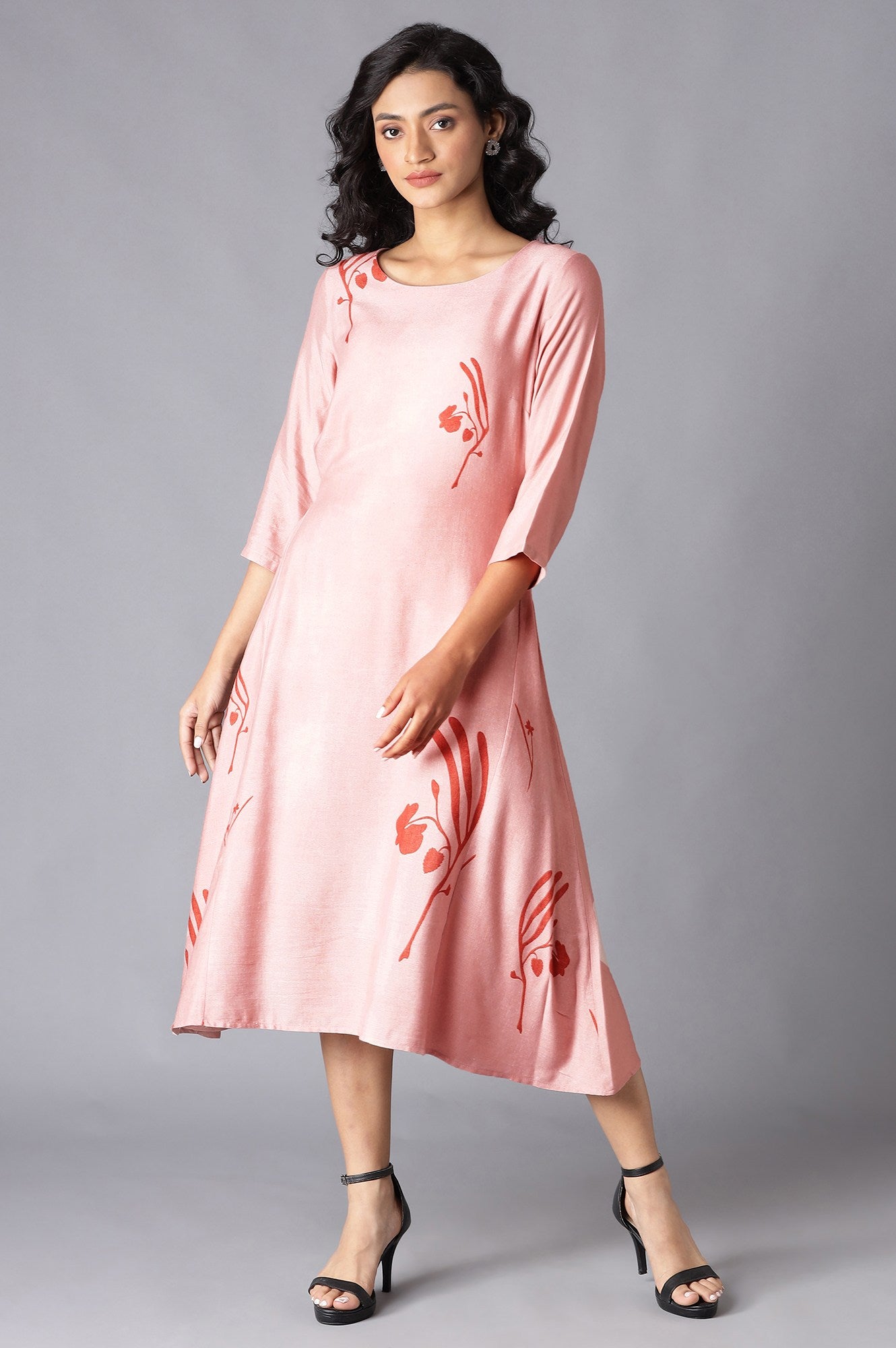 Crepe Pink A-Line Printed kurta