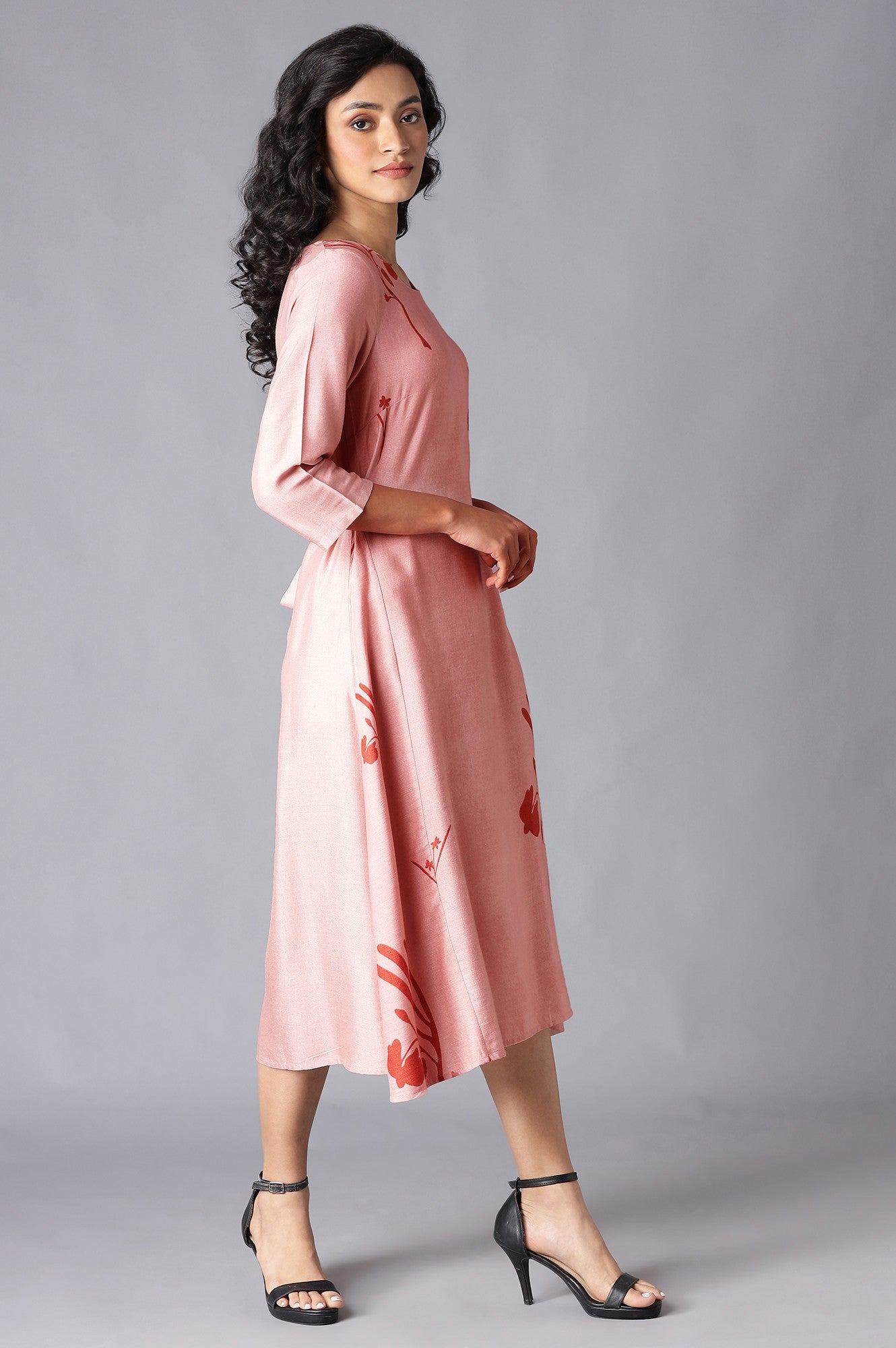 Crepe Pink A-Line Printed kurta