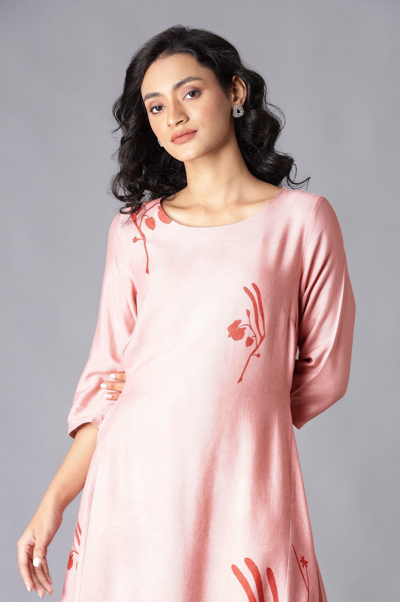 Crepe Pink A-Line Printed kurta