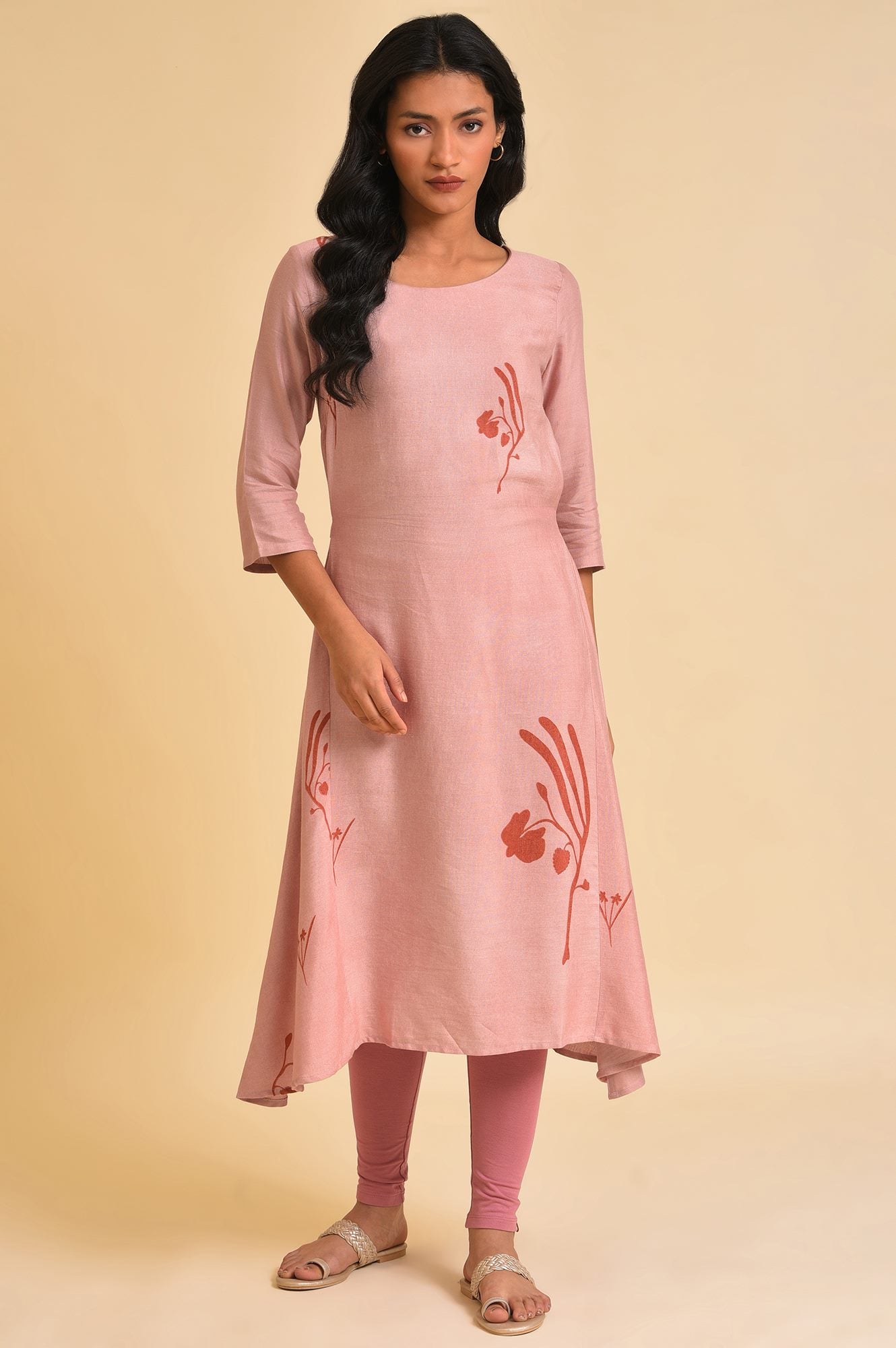 Crepe Pink A-Line Printed kurta