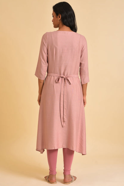 Crepe Pink A-Line Printed kurta