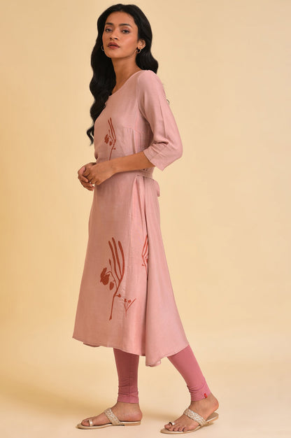 Crepe Pink A-Line Printed kurta