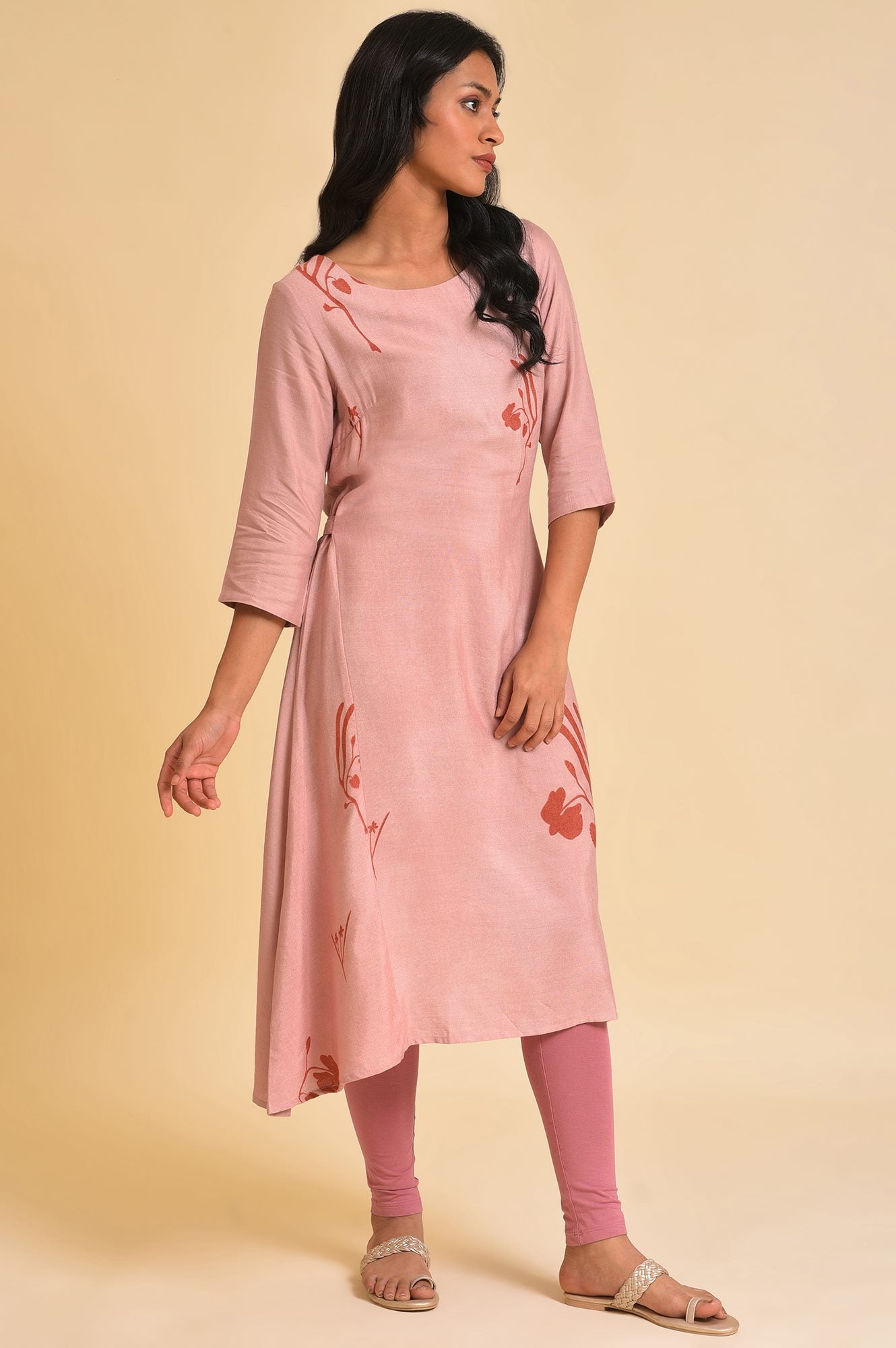 Crepe Pink A-Line Printed kurta