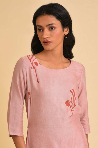 Crepe Pink A-Line Printed kurta