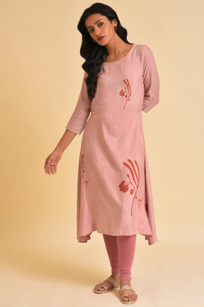 Crepe Pink A-Line Printed kurta