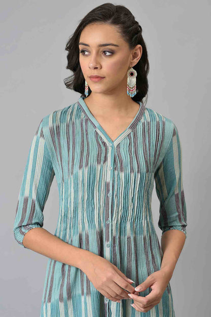 Blue Ikkat Cotton kurta In V-Neck