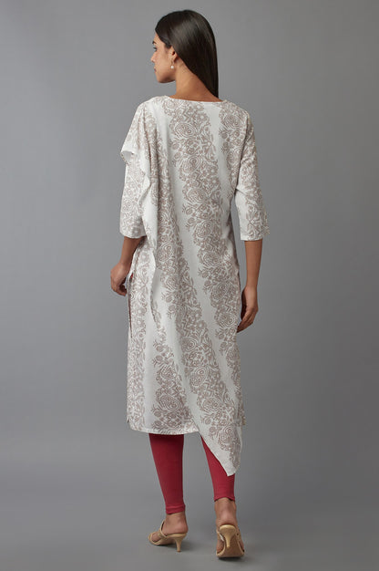 Ecru Saree draped kurta in V-neck