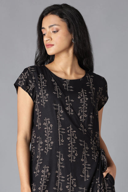 Black Angrakha Jumpsuit In Round Neck