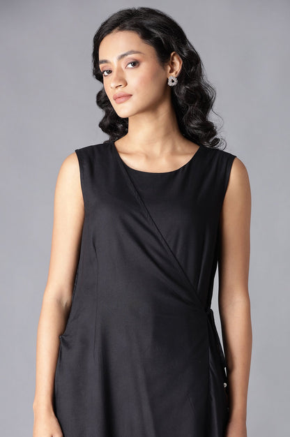 Black Angrakha Maxi Dress In Round Neck