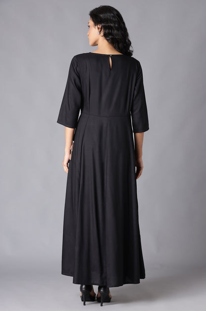 Black Angrakha Maxi Dress In Round Neck