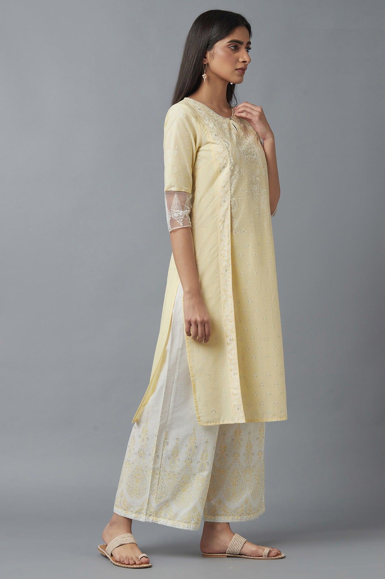 Yellow Mock Layer Printed kurta - wforwoman
