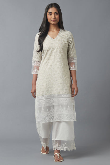 Grey Printed kurta with Broasso Border