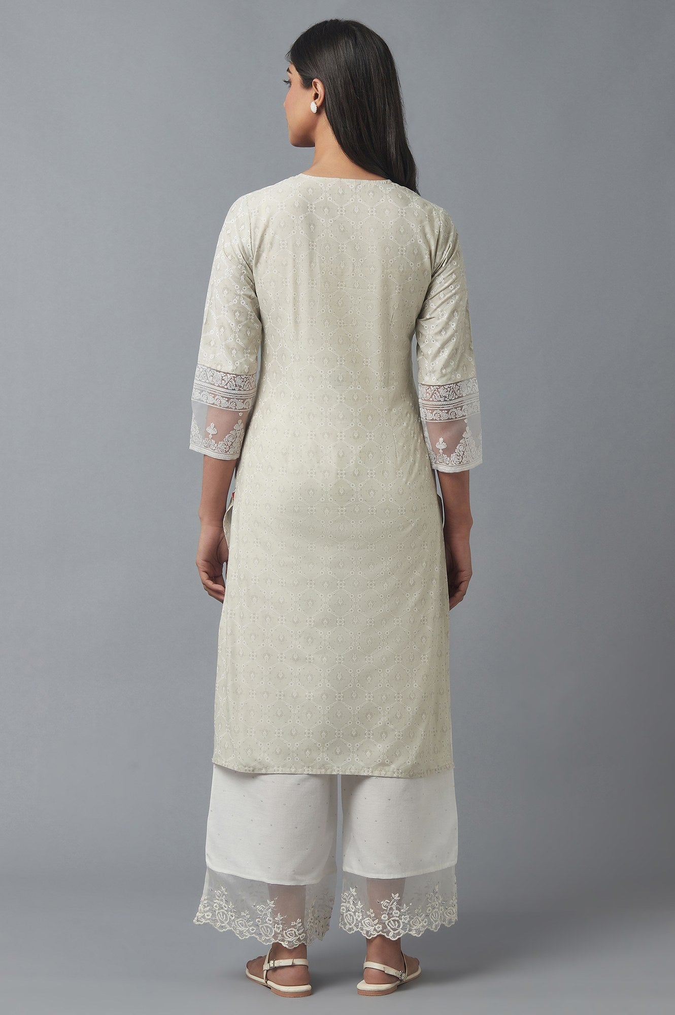 Grey Printed kurta with Broasso Border