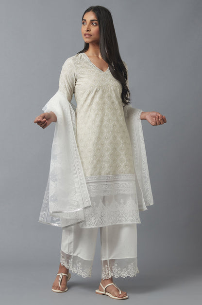 Grey Printed kurta with Broasso Border