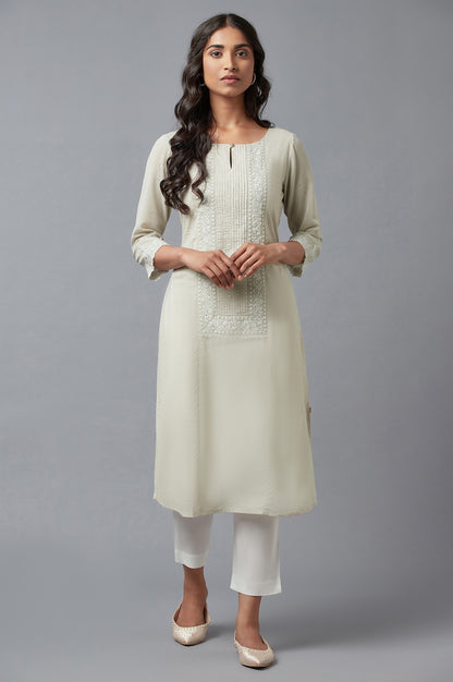 Grey Printed A-Line kurta