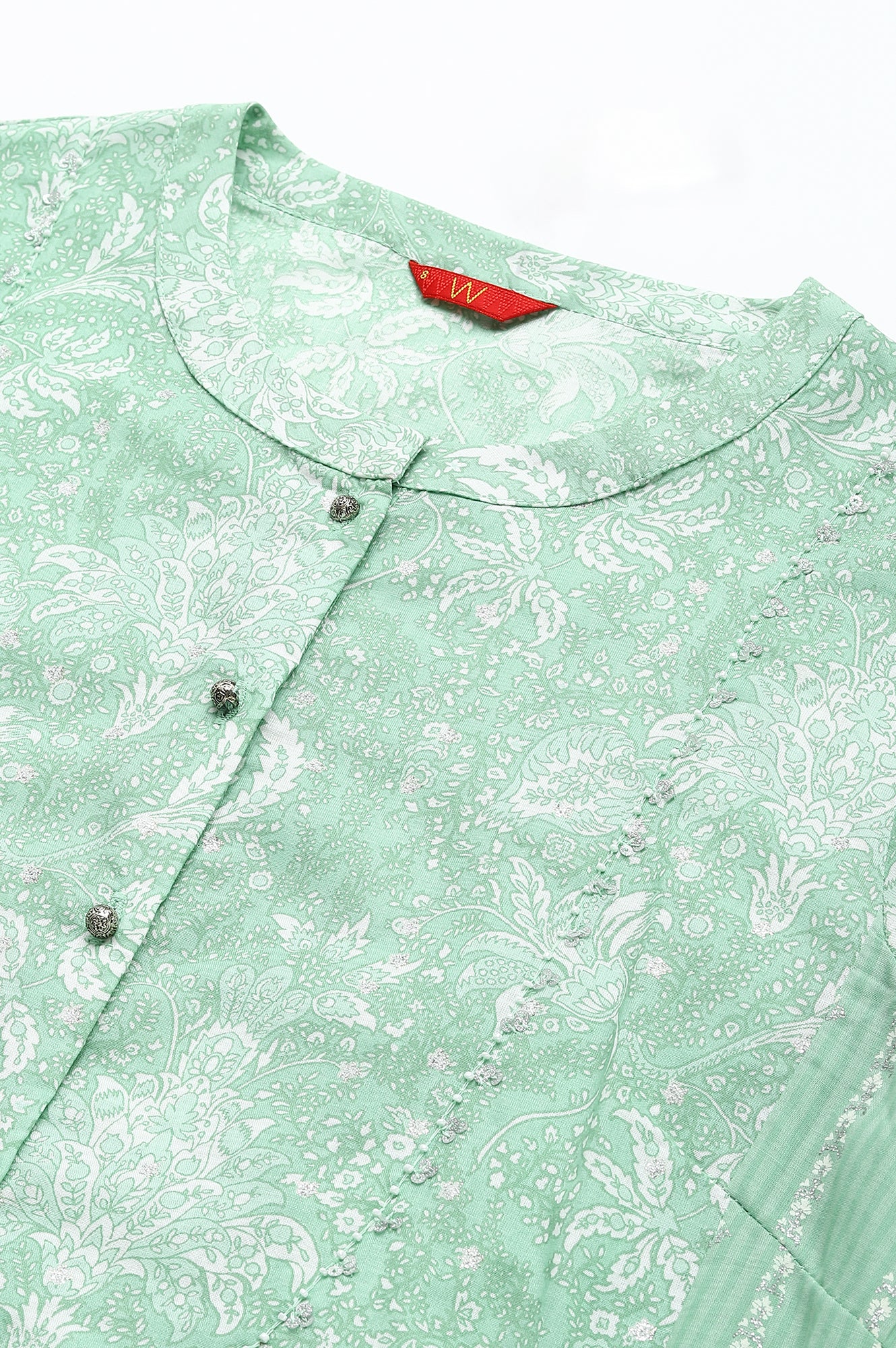 Light Green Floral Printed Button Down kurta