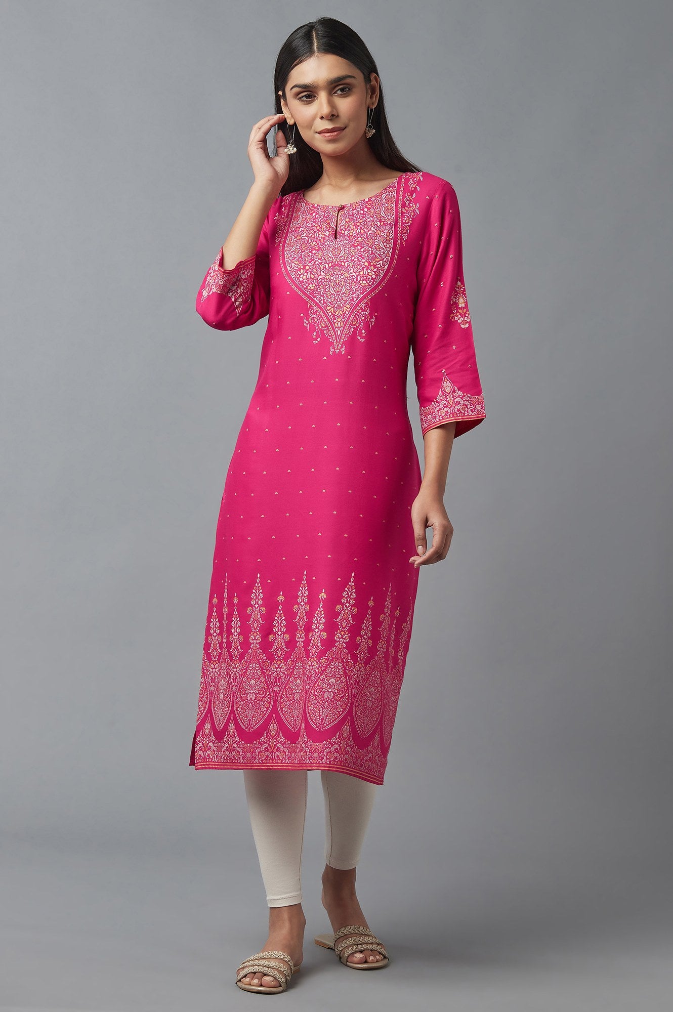 Dark Pink Printed kurta