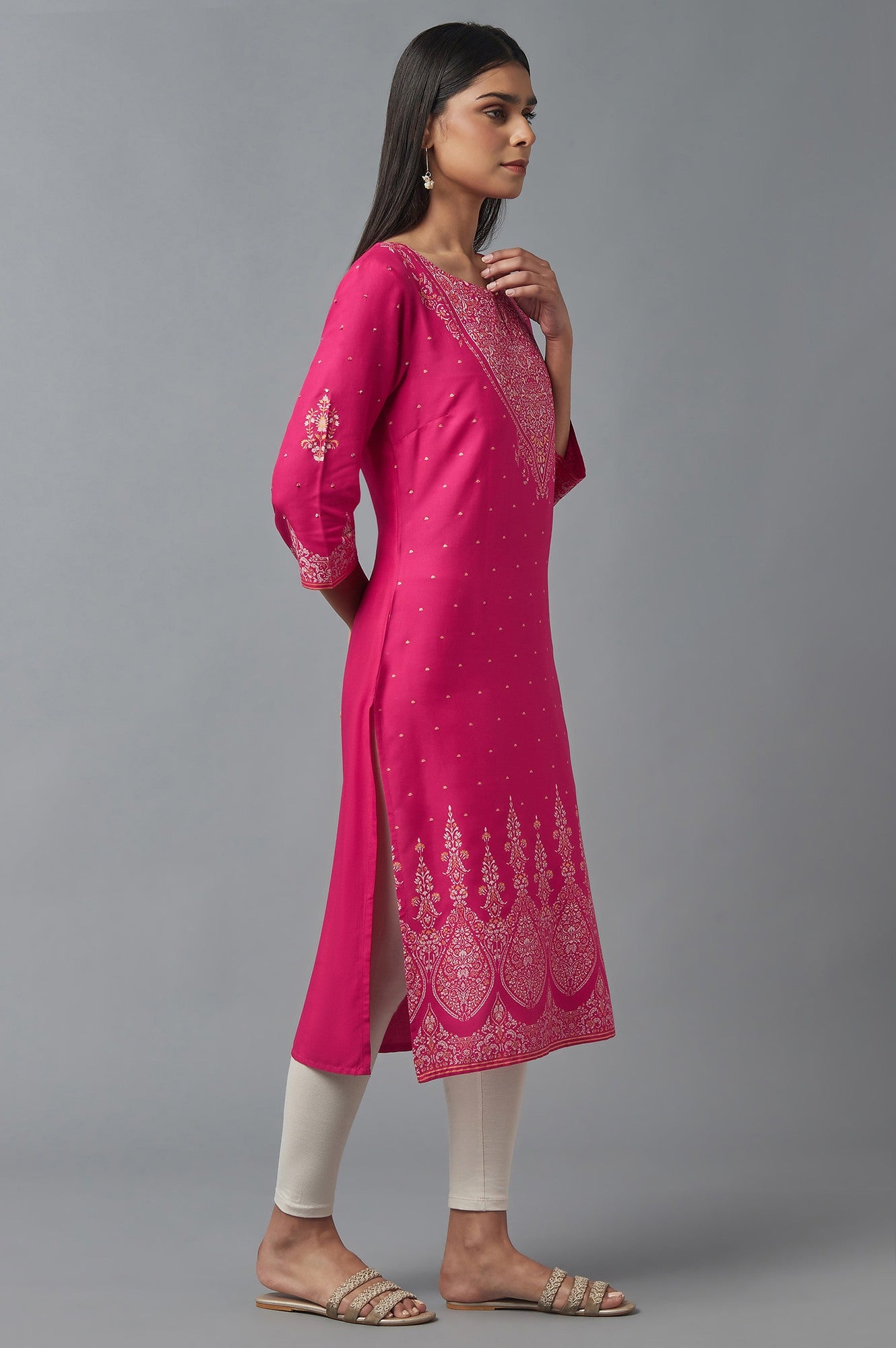 Dark Pink Printed kurta