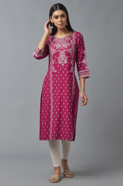 Dark Pink Printed Rayon kurta