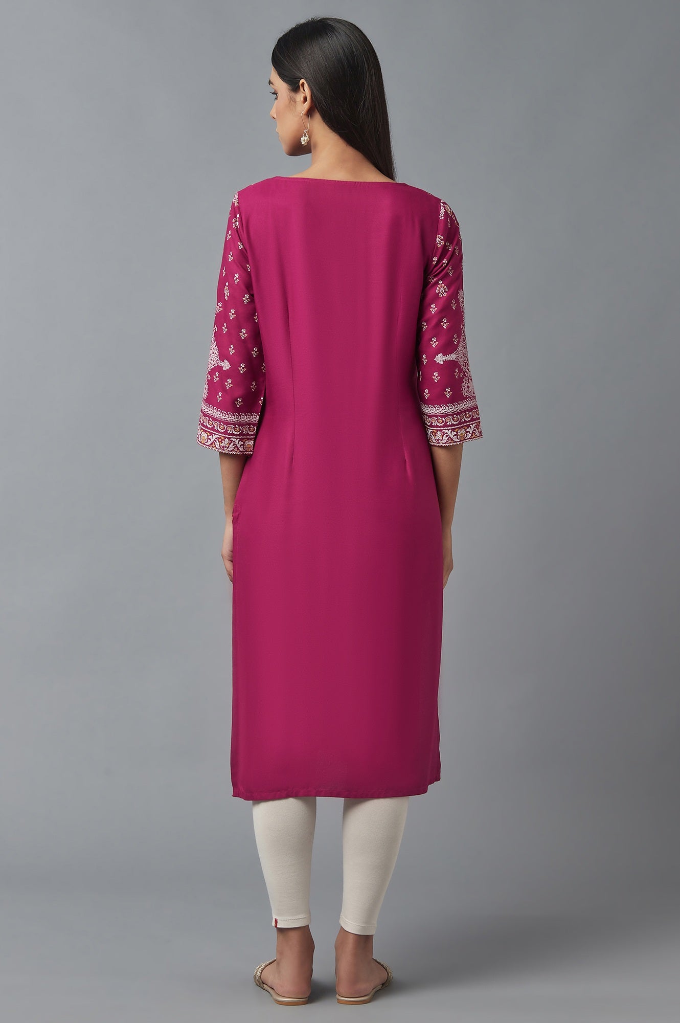 Dark Pink Printed Rayon kurta