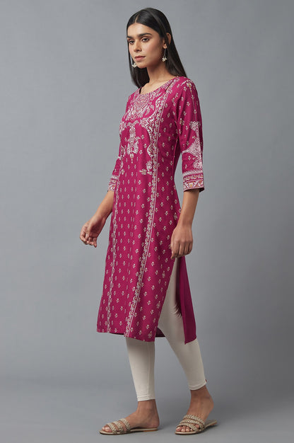 Dark Pink Printed Rayon kurta