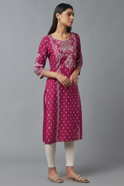 Dark Pink Printed Rayon kurta