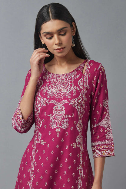 Dark Pink Printed Rayon kurta