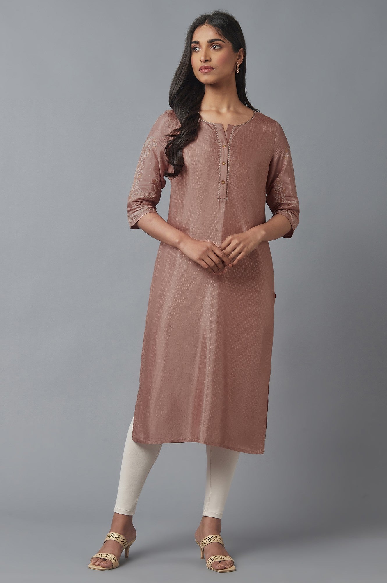 Misty Rose Printed Shantung kurta