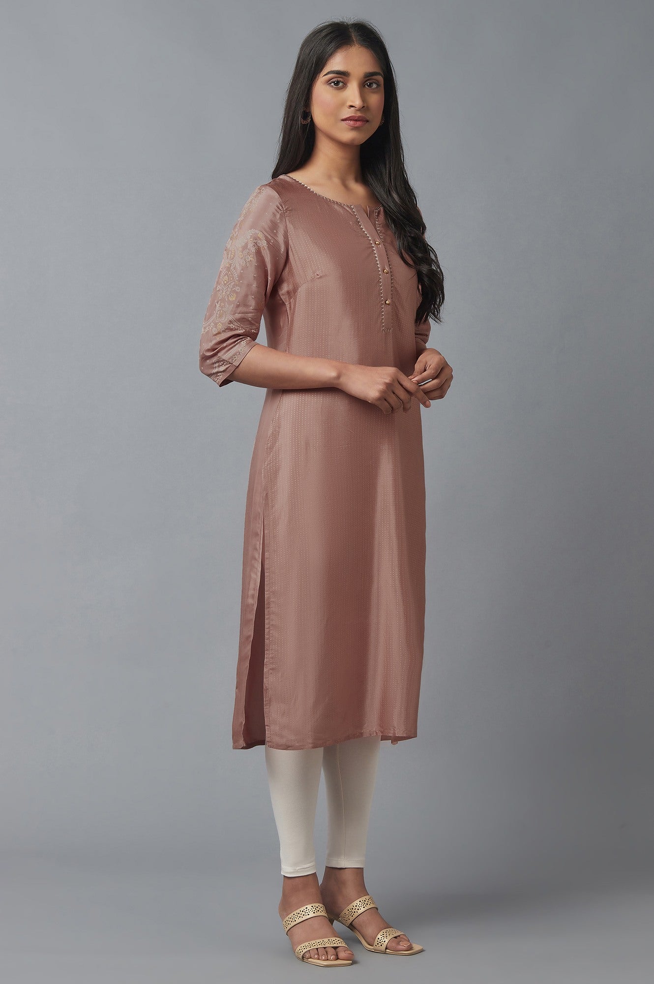 Misty Rose Printed Shantung kurta