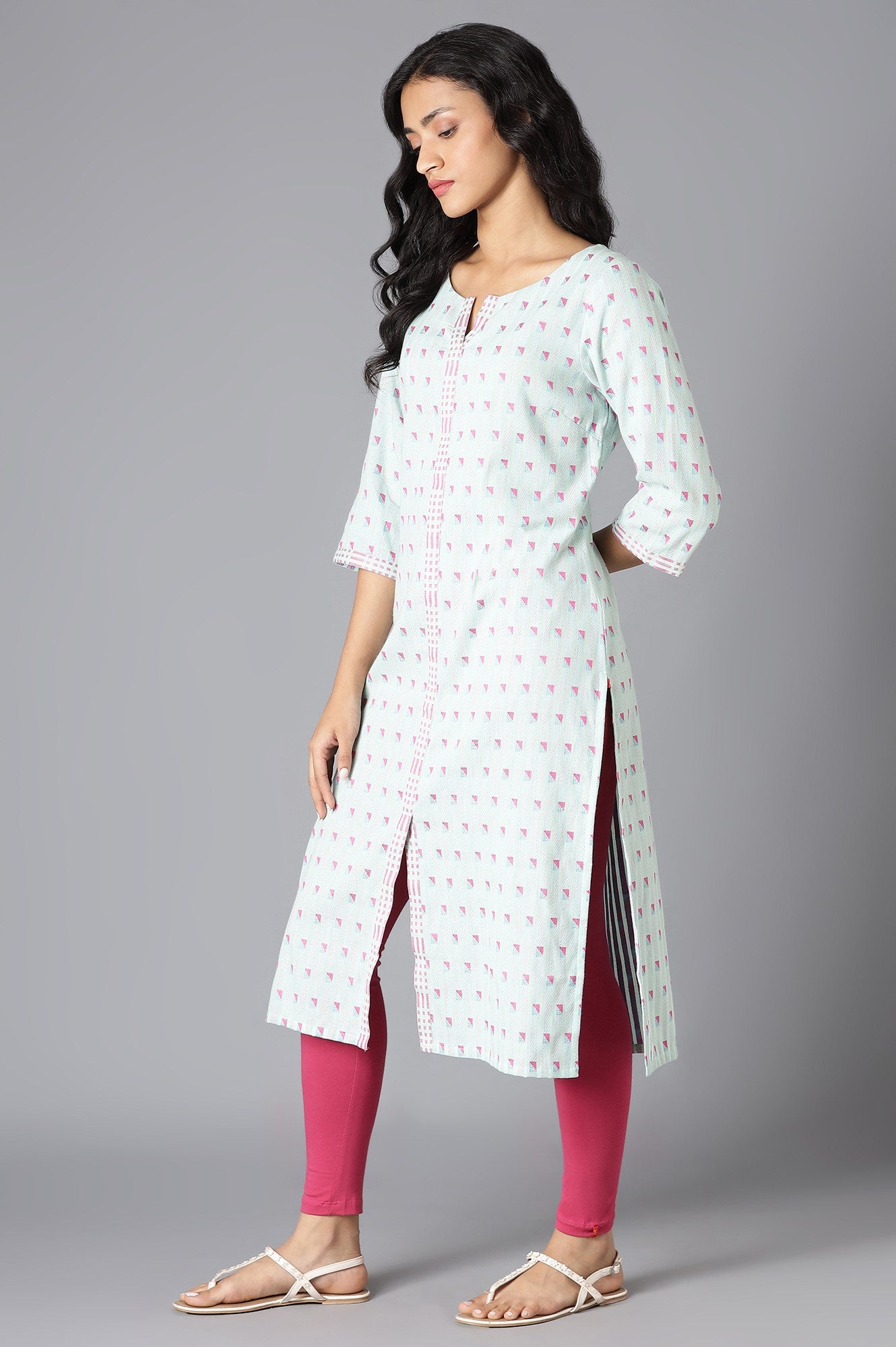 Light Blue Cotton Dobby Straight kurta