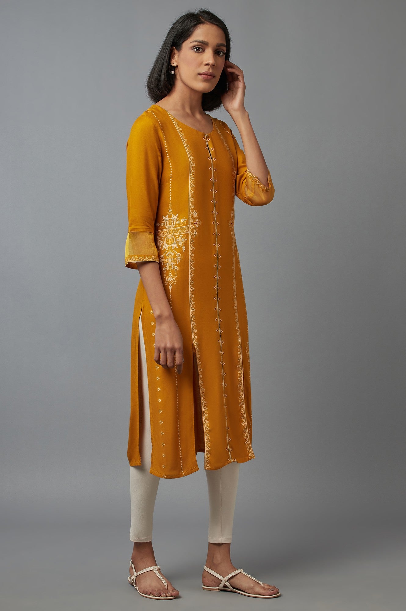 Yellow Printed kurta