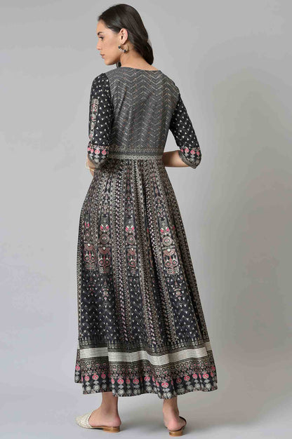 Black Floral Printed Kalidar Dress