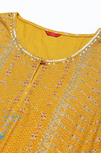 Mustard Floral Printed Kalidar Dress - wforwoman