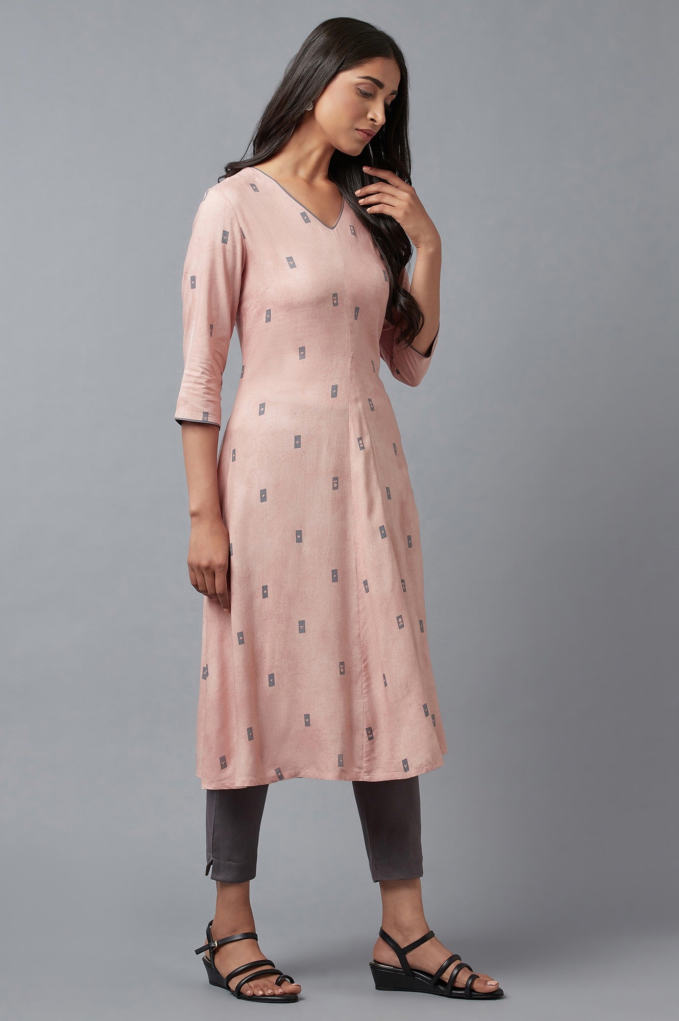 Salmon Pink A-Line kurta