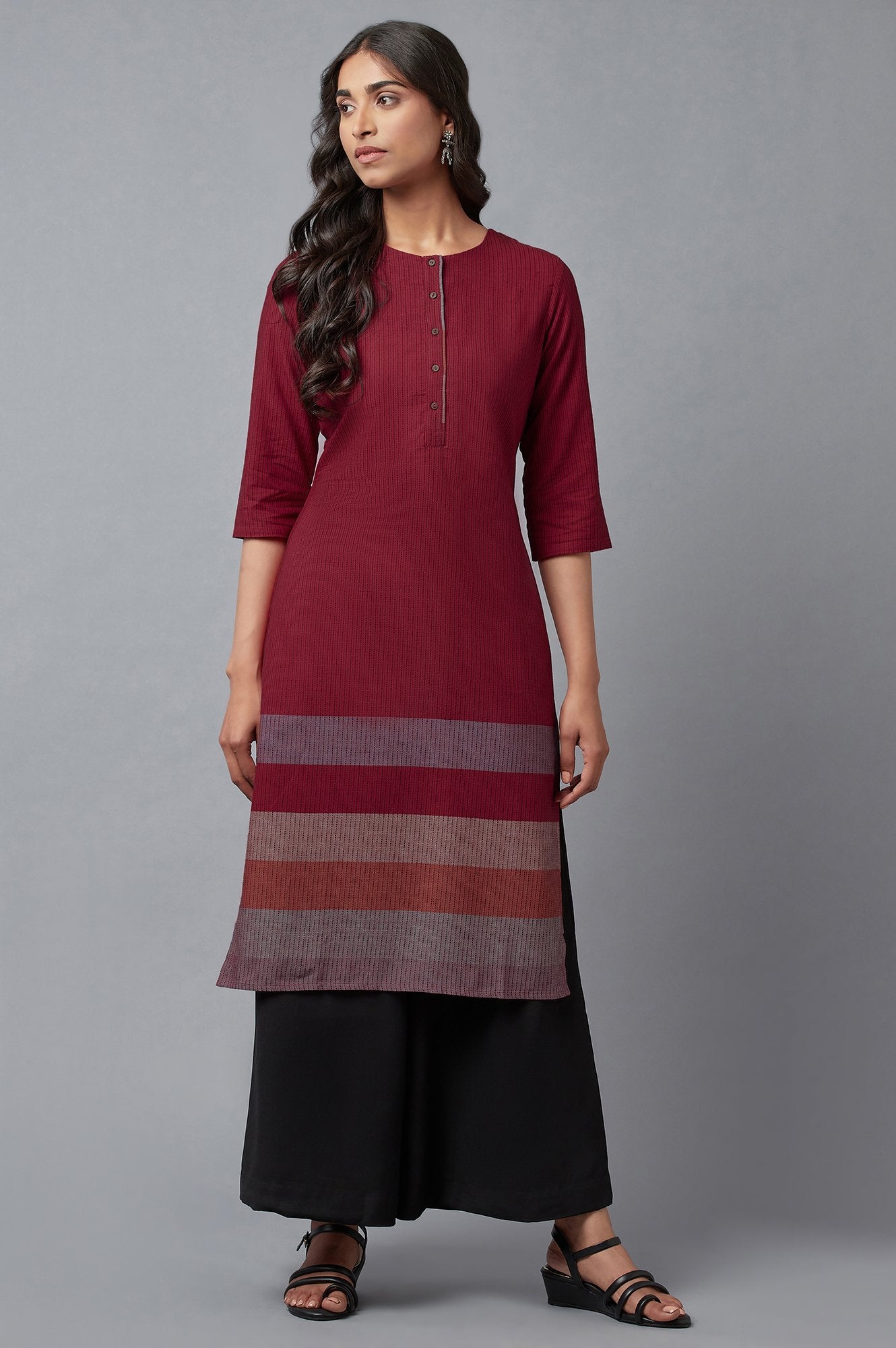 Red Cotton Dobby Placket kurta