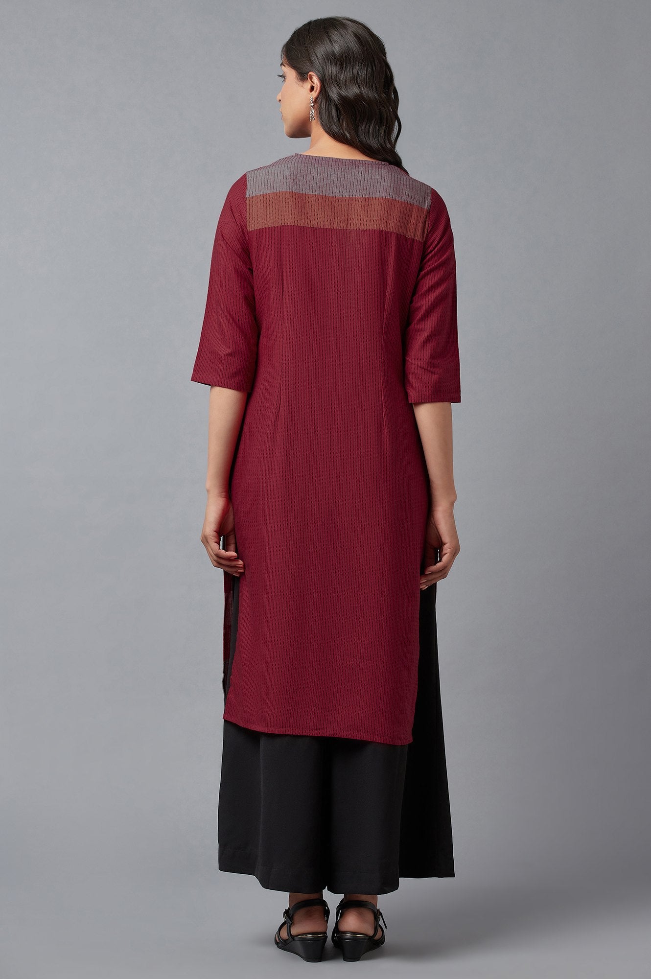 Red Cotton Dobby Placket kurta