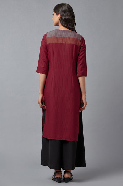 Red Cotton Dobby Placket kurta