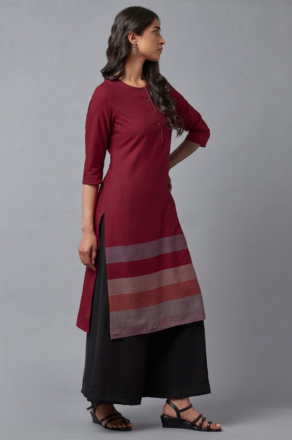 Red Cotton Dobby Placket kurta