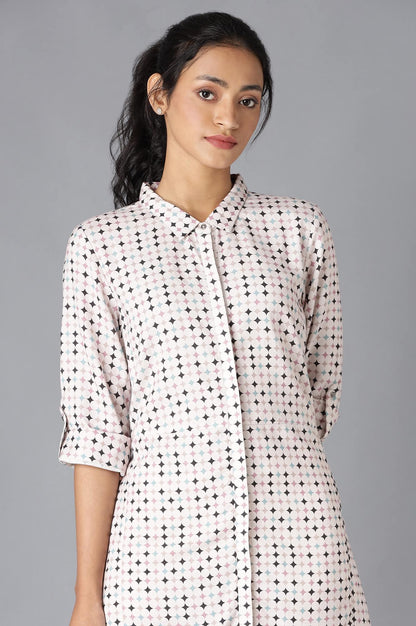 Light Pink Geometric Print Shirt Dress - wforwoman