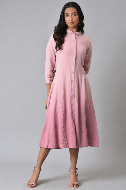 Pink Cotton Shirt Dress With Belt - wforwoman