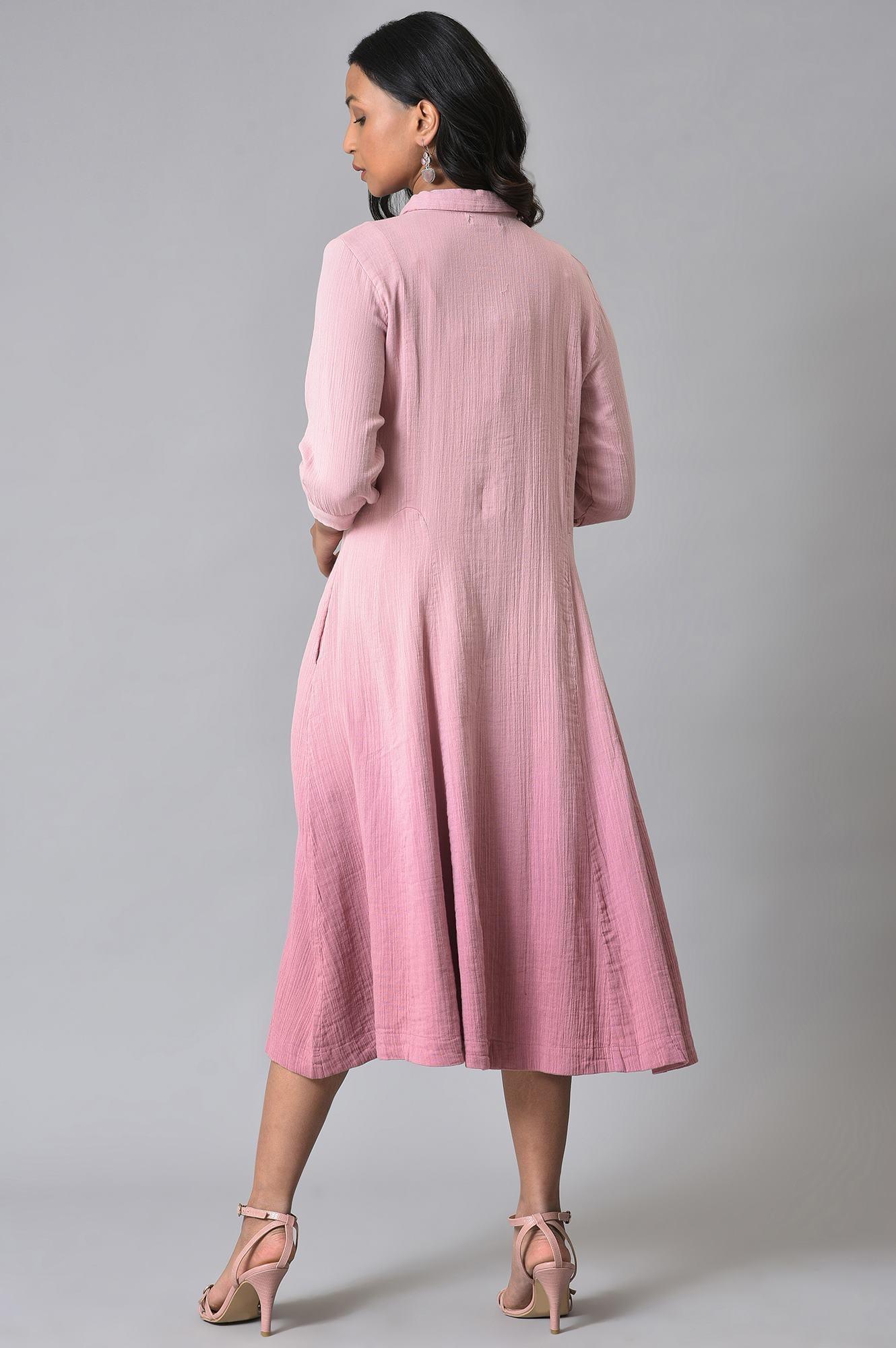 Pink Cotton Shirt Dress With Belt - wforwoman