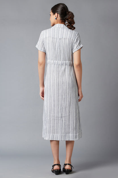 Blue Stripe Print Lapel Collar Dress