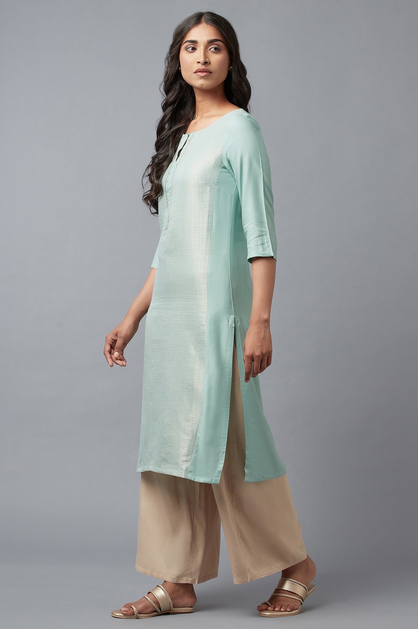 Blue Jacquard Sequined kurta